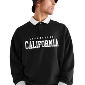 Jump Cuts Mens Printed Polo Neck Full Sleeve Black Cottonblend T-Shirt