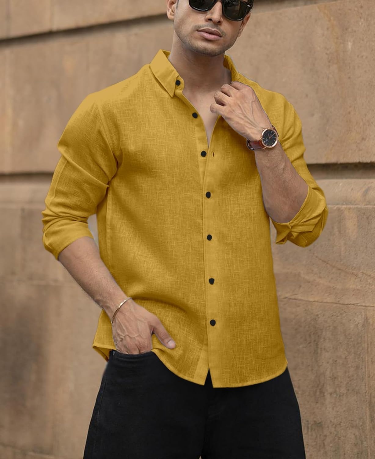 Men's Solid Linen Cotton Shirt - Image 3